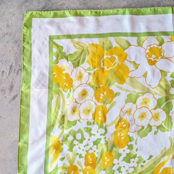 Vintage Avon Yellow Green Pink Oversized Square Scarf - Picture 3 of 9